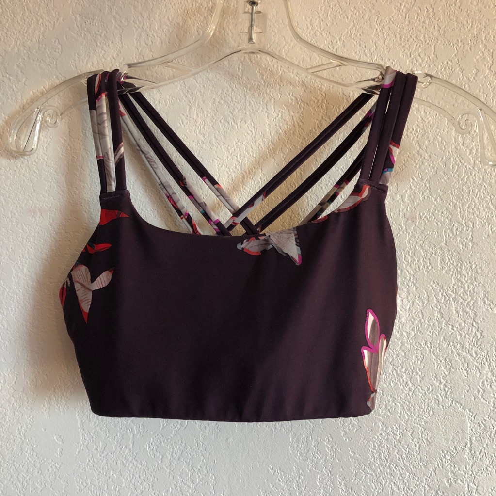 Athleta Sports Bra Strappy Purple Floral Hyper Focused Botanical Sports Bra Sz S